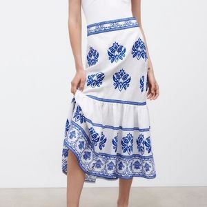 Zara Skirts New Zara White Embroidered Linen Peasant Midi
